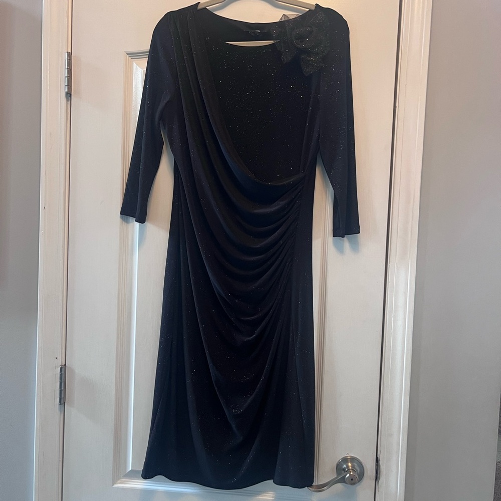 Vintage Onyx Nite Black Long Sleeve Dress with Flower Detail Size 10